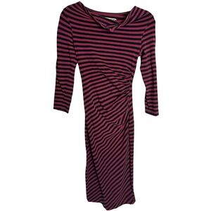 Effie's Heart Red Striped Midi Dress Small Cowl Neck Retro Whimsigoth Artsy Dark